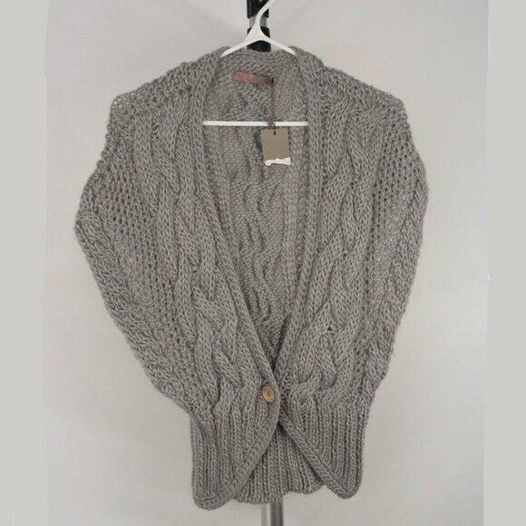 NWT Saint Tropez Handmade Wool Blend‎ Grey Cable Knit Sleeveless Cardigan Sz M - Picture 1 of 7